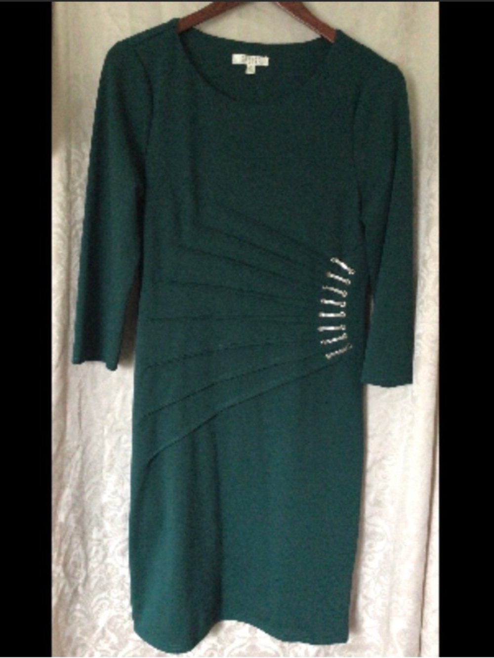 Green Spense Shift Dress with Silver Lacing Size 6
